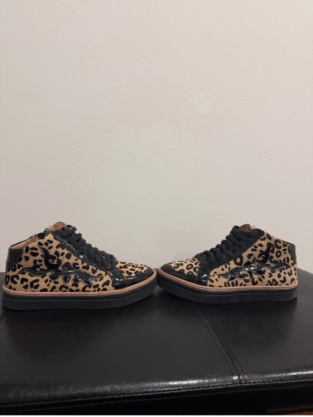 Lucchese Leopard Print High-Top Sneakers in Tan and Black